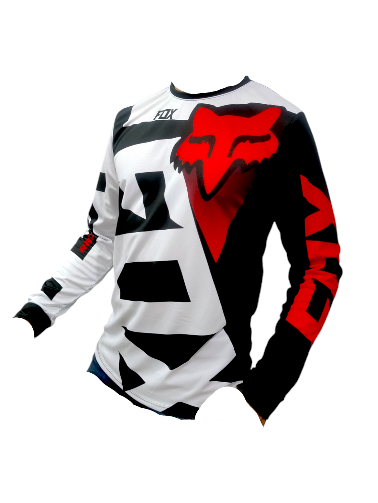 Jersey Deportivo Profesional Microperforado con Protección UV – Ideal Motocross y Uso Urbano Fox white Red