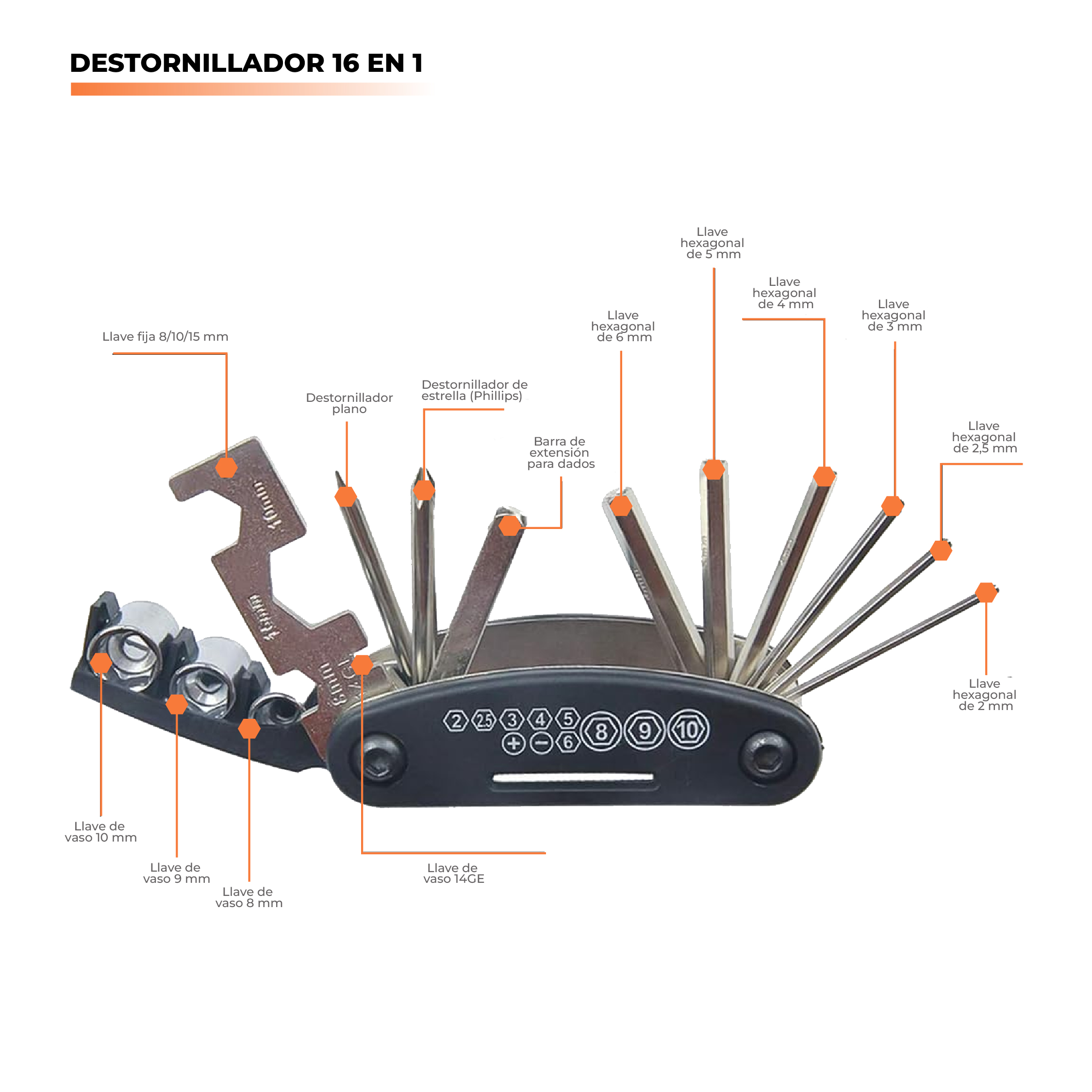 Kit de Reparación para Bicicleta con Bomba y Herramientas 16 en 1 – Ideal MTB y Ruta - Imagen 6
