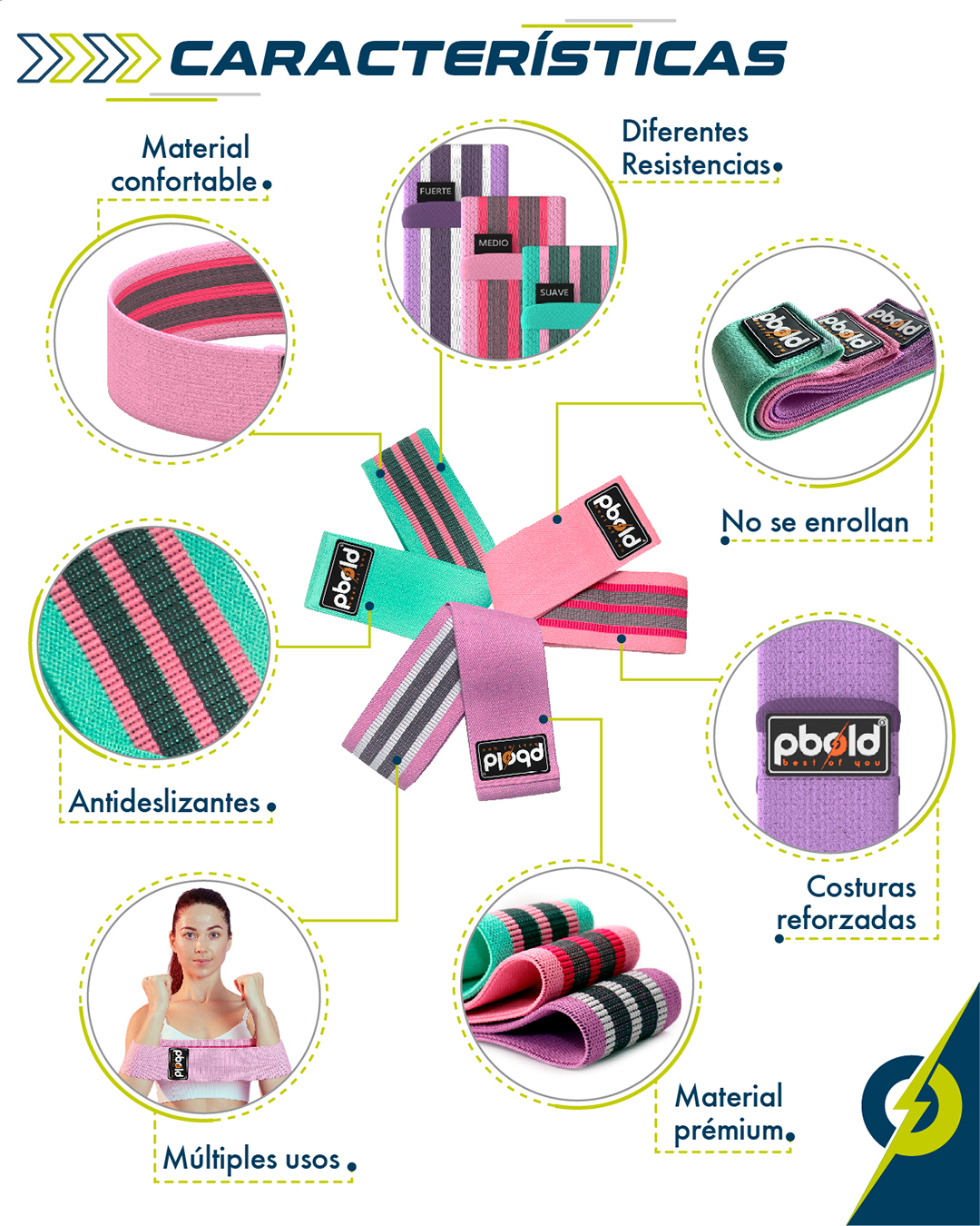 Bandas Elásticas de Resistencia en Tela Antideslizante – Entrenamiento Glúteos, Piernas y Fuerza - Imagen 5